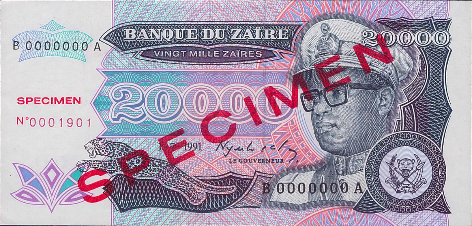 Zaire 20000 1991 UNC P-39/S [Specimen]